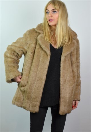 VINTAGE 60S LIGHT BLONDE BROWN FAUX FUR JACKET / COAT