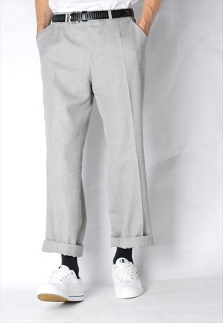 VINTAGE 90S GREY VIRGIN WOOL BLEND PANTS