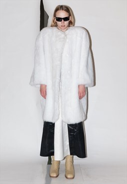 Vintage Y2K iconic faux fur sparkly coat in pearl white