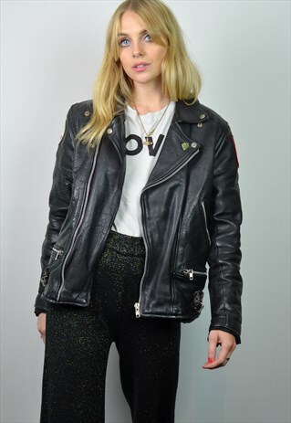 VINTAGE 70S BLACK LEATHER OVERSIZED MOTORCYCLE BIKER JACKET