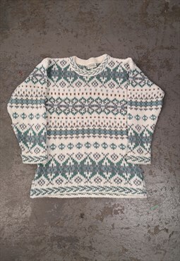 Vintage Patterned Knitted Jumper Cream Abstract Cottagecore