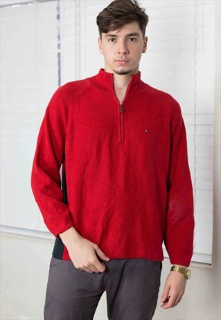 VINTAGE TOMMY HILFIGER 1/4 ZIP FRONT JUMPER LOGO 90S L 24.6