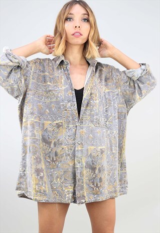 VINTAGE OVERSIZED LONG SLEEVE PATTERNED SHIRT