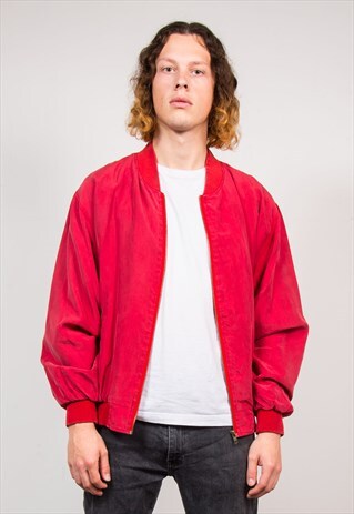 90'S VINTAGE RED SILK BOMBER JACKET