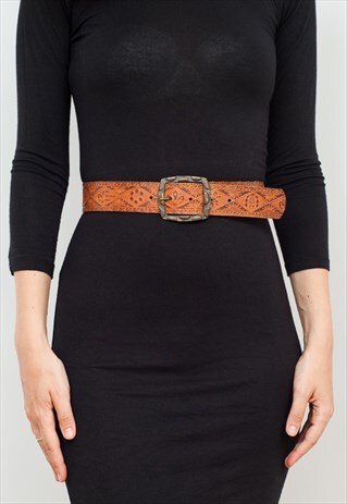 VINTAGE EMBOSSED LEATHER BELT