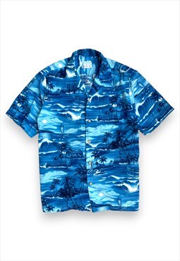 Blue Hawaiian shirt with blue beach scene