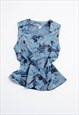 VINTAGE 80S METALLIC FLORAL BLUE BUTTON UP PEPLUM TOP