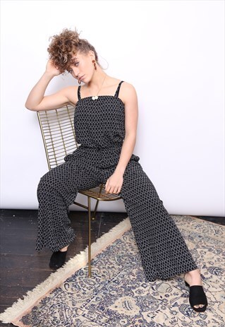 MONOCHROME AZTEC PRINT WIDE LEG JUMPSUIT