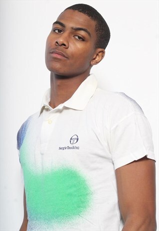VINTAGE SERGIO TACCHINI PATTERN LOGO POLO SHIRT WHITE