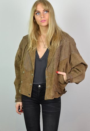 VINTAGE 70S BROWN LEATHER CROPPED BIKER JACKET