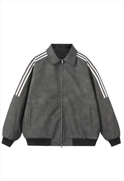 Racing varsity jacket grey faux leather sports college bombe