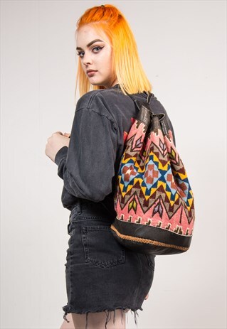 90'S VTG CRAZY AZTEC PATTERN TAPESTRY FESTIVAL BACKPACK