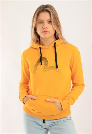 VINTAGE EVISU UNIQUE SEAGULL PRINT HOODIE YELLOW