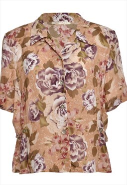 Vintage Brown & Green Revere Front Floral Shirt - M