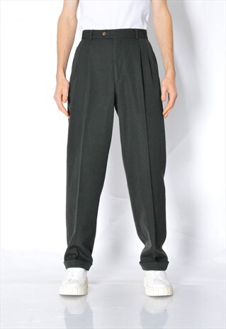 VINTAGE 90S KHAKI GREEN WOOL BLEND PLEATED MENS PANTS
