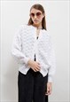 VINTAGE 60S WHITE TEXTURED WIDE SLEEVE BUTTON UP CARDIGAN M