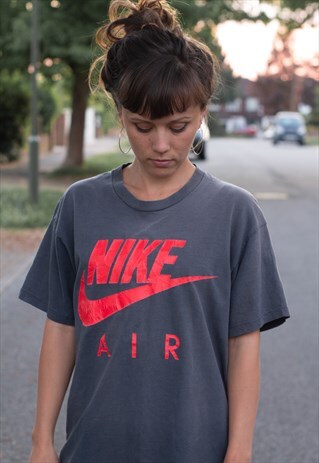VINTAGE 80S NIKE AIR SPELLOUT T SHIRT IN CHARCOAL GREY