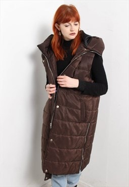 Vintage Y2K Sleeveless Padded Puffer Coat Jacket Brown