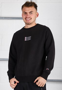 Vintage Champion Sweatshirt in Black Pullover Jumper Medium