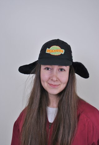 80S SKI CAP, VINTAGE BLACK TRAPPER EARS WINTER HAT