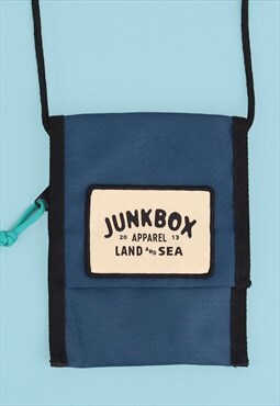 Junkbox Recycled Cross Body Pouch in Blue with Woven Patch