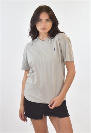 VINTAGE 90S GREY RALPH LAUREN V NECK T SHIRT