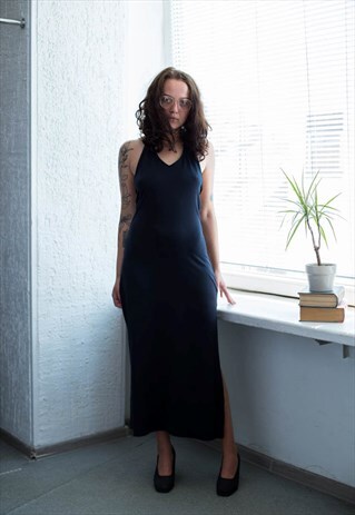 VINTAGE 80'S BLACK SHIMMERING OPEN BACK DRESS