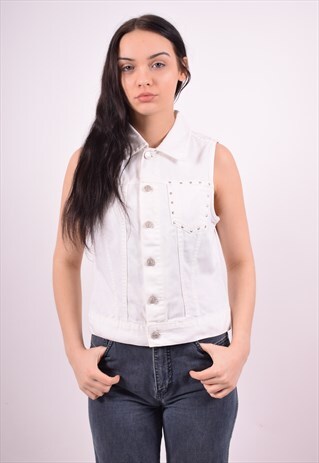 TOMMY HILFIGER WOMENS VINTAGE DENIM GILET MEDIUM WHITE 90'S
