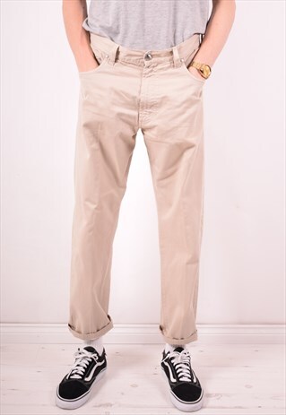 HUGO BOSS MENS VINTAGE JEANS W34 L32 BEIGE 90S