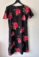 70'S RED ROSES PRINTED SUMMER DRESS - L