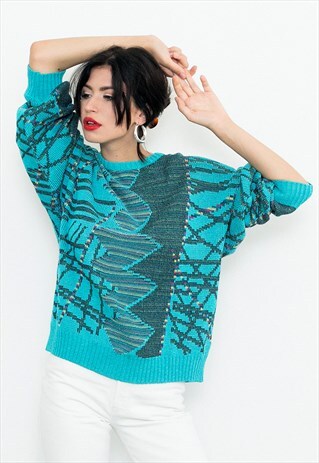 ABSTRACT TURQUOISE JUMPER