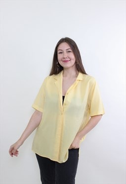 80s minimalist oversized blouse, vintage summer yellow baggy