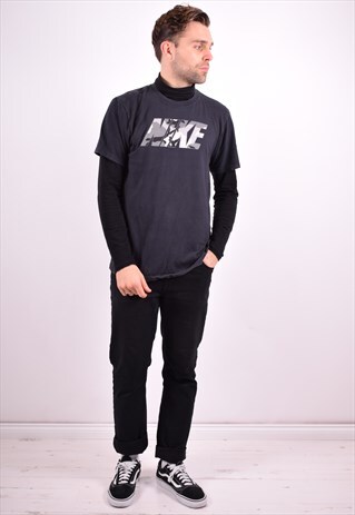 NIKE MENS VINTAGE T-SHIRT TOP LARGE BLACK 90'S