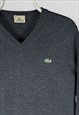 VINTAGE LACOSTE GREY JUMPER WOOL V NECK MENS SMALL (4)