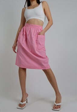 Vintage pocket pencil midi skirt in pink 