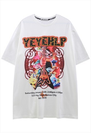 KALODIS CARTOON ELF PRINT LOOSE ROUND NECK T-SHIRT