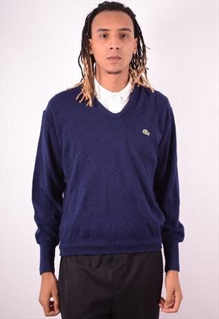LACOSTE MENS VINTAGE JUMPER SWEATER XL NAVY BLUE 90S
