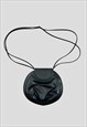  80'S VINTAGE FAUX LEATHER LADIES RIBBON BLACK BAG 