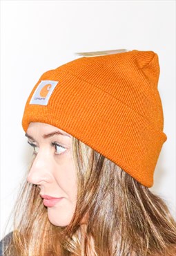 Rust Ribbed Knit  Carhartt Wool Logo Beanie Hat