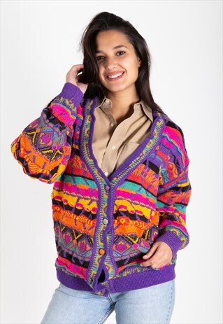 VINTAGE 80S COOGI STYLE KNITTED CARDIGAN /S0093
