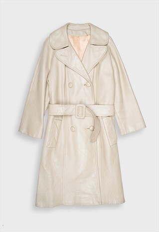 CREAM LEATHER TRENCH COAT