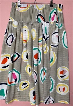 90's Abstract  print, drop waist Skirt. Pink Orange & Yellow