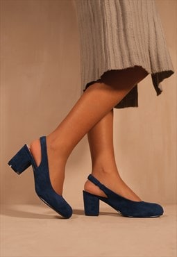 Edith extra wide fit block heel mary jane pumps in navy