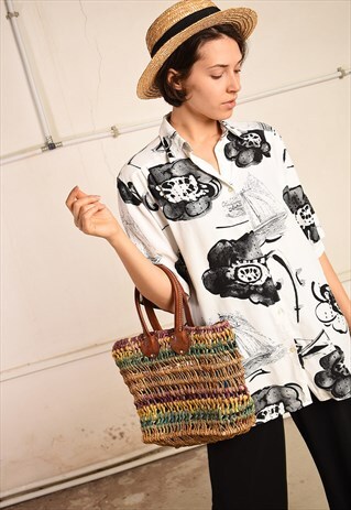 90'S RETRO FLORAL PARIS CHIC FESTIVAL BLOUSE TOP