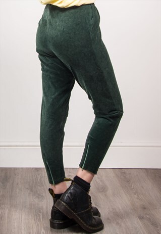 VINTAGE 90'S DARK GREEN CORD RIBBED HIGH WAIST TROUSERS