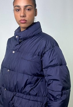 Navy Blue 90s Champion Embroidered Puffer Jacket Coat