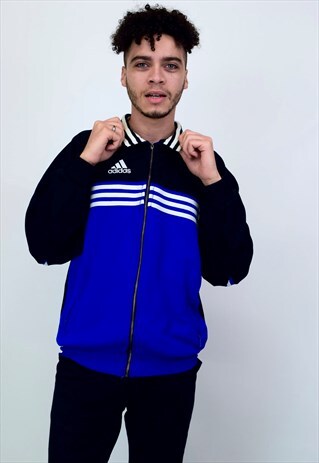 VINTAGE 90'S ADIDAS BLUE, BLACK AND WHITE SHELL JACKET