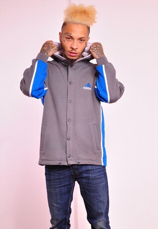 VINTAGE ADIDAS 90S RETRO BUTTON UP HOODIE