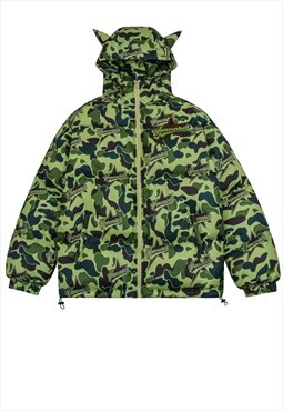 Devil horn jacket camo pattern bomber military puffer green