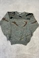 VINTAGE KNITTED JUMPER ABSTRACT PATTERNED GRANDAD SWEATER